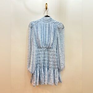 House of Harlow baby blue mini long sleeve Floral smocked Dress